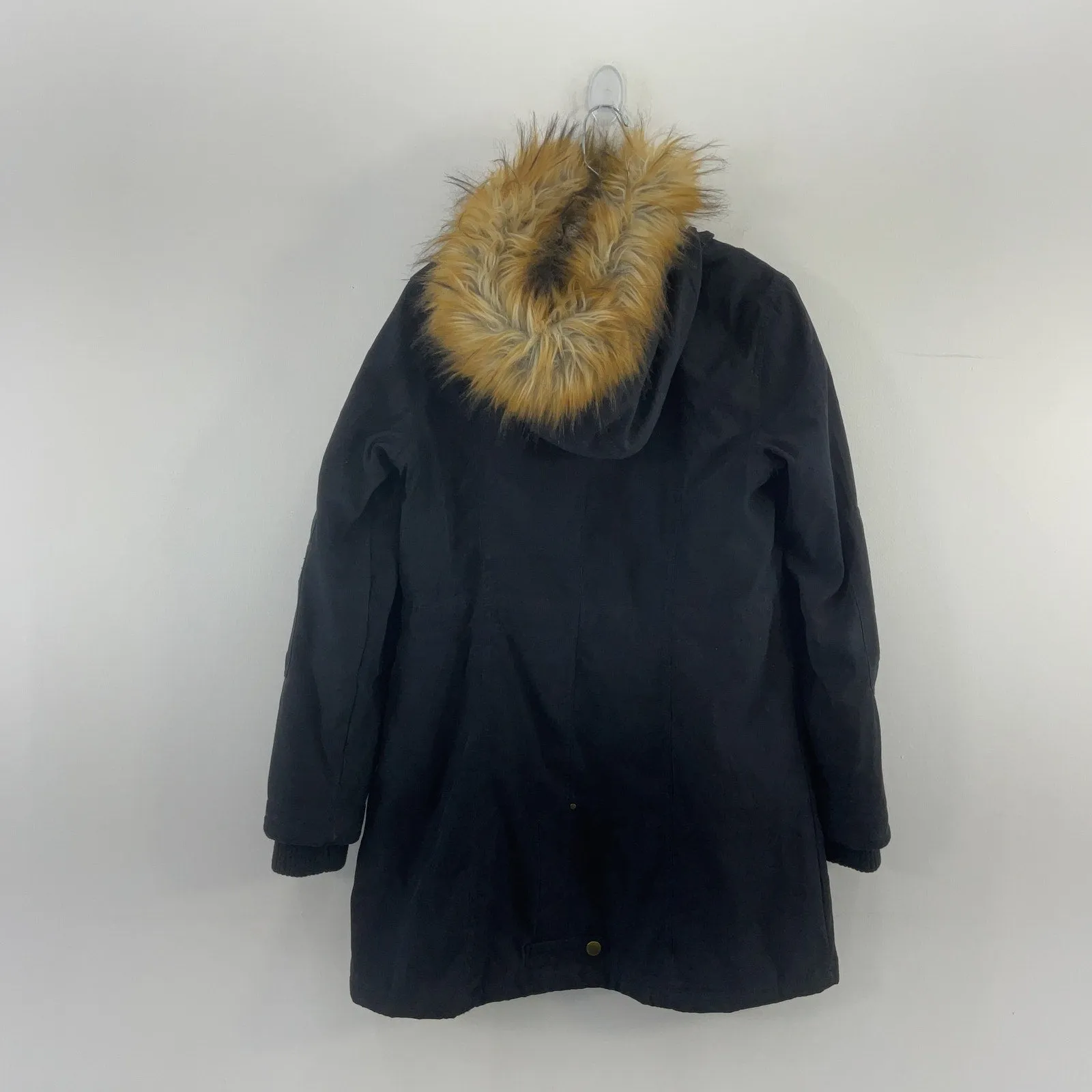 1 Madison Women's Navy Zip-Up Faux Fur Hooded Parka Coat, Women’s S, Polyester