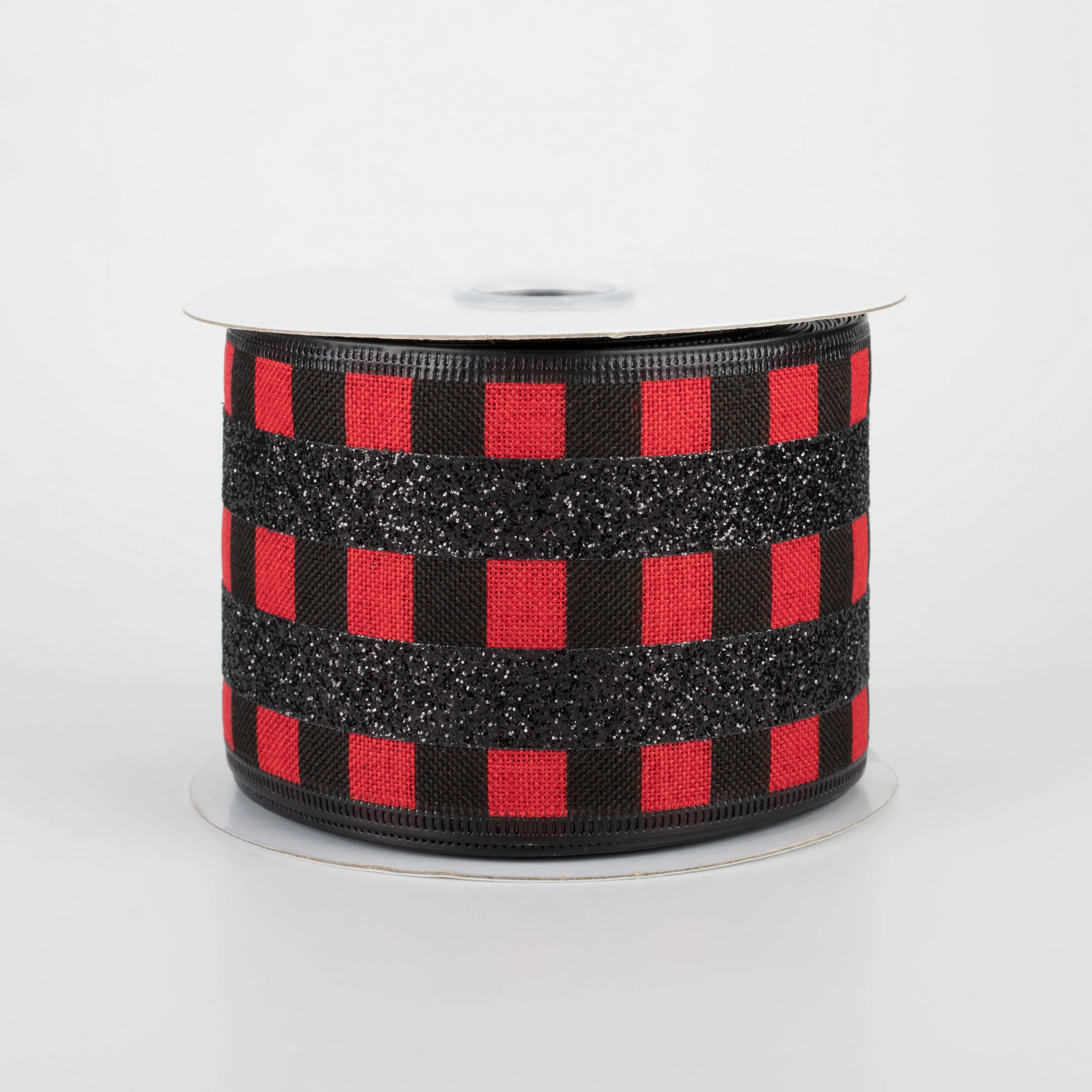 2.5" Glitter Stripes On Satin Ribbon: Black & Red (10 Yards)
