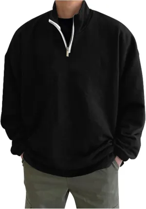 Adult 1/4 Zip Sweatshirt Loose Fit Track Quarter-Zip Pullover Sweatshirt Fall Winter Lightweight Long Sleeve T-Shirt for Men