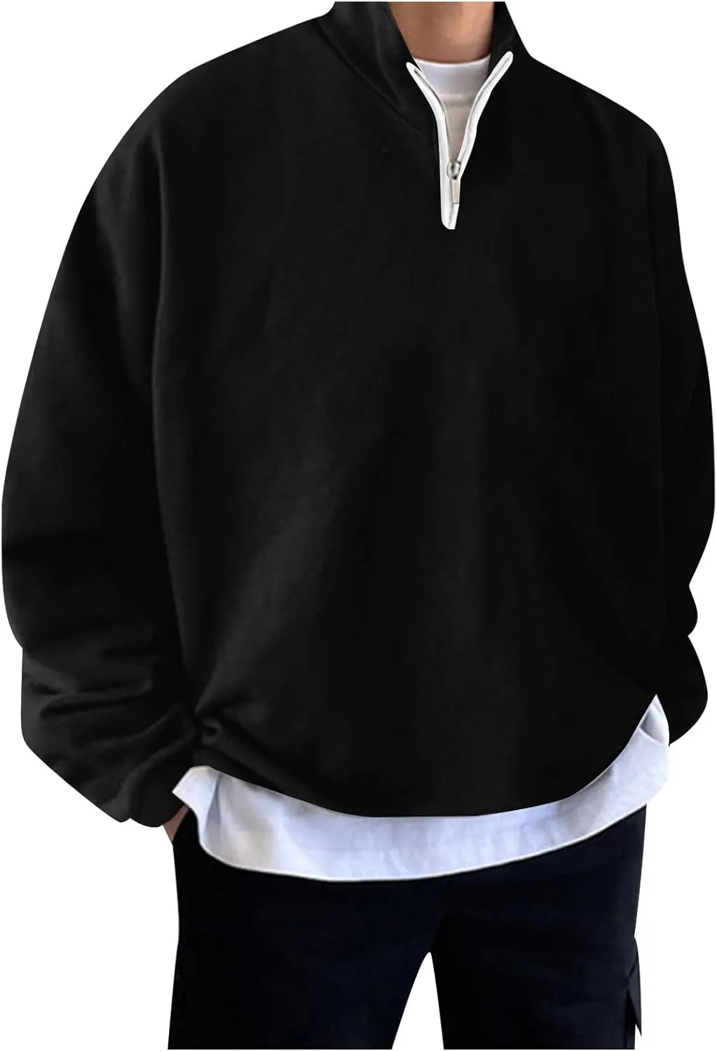 Adult 1/4 Zip Sweatshirt Loose Fit Track Quarter-Zip Pullover Sweatshirt Fall Winter Lightweight Long Sleeve T-Shirt for Men