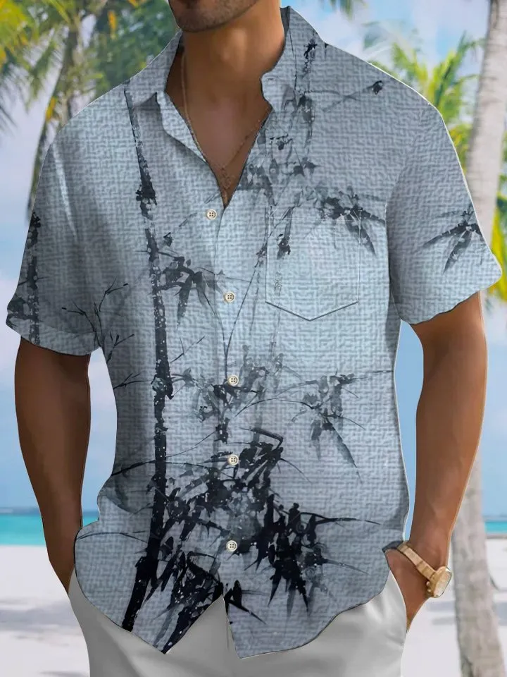 Alohadaddy Bamboo Ethnic Men's Pocket Button Casual Short Sleeve Shirt