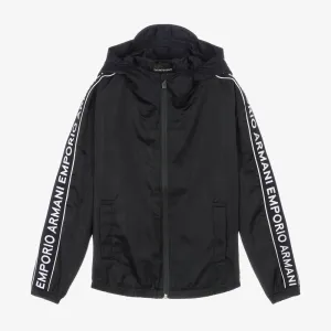 Armani Junior Zip Hooded Jacket w/ Logo Sleeve Tape