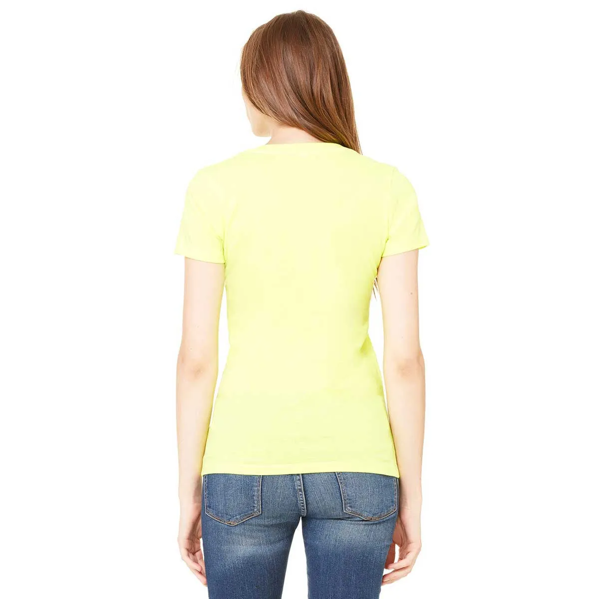 Bella   Canvas Women's Neon Yellow Jersey Short-Sleeve Deep V-Neck T-Shirt