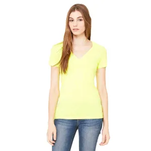 Bella   Canvas Women's Neon Yellow Jersey Short-Sleeve Deep V-Neck T-Shirt
