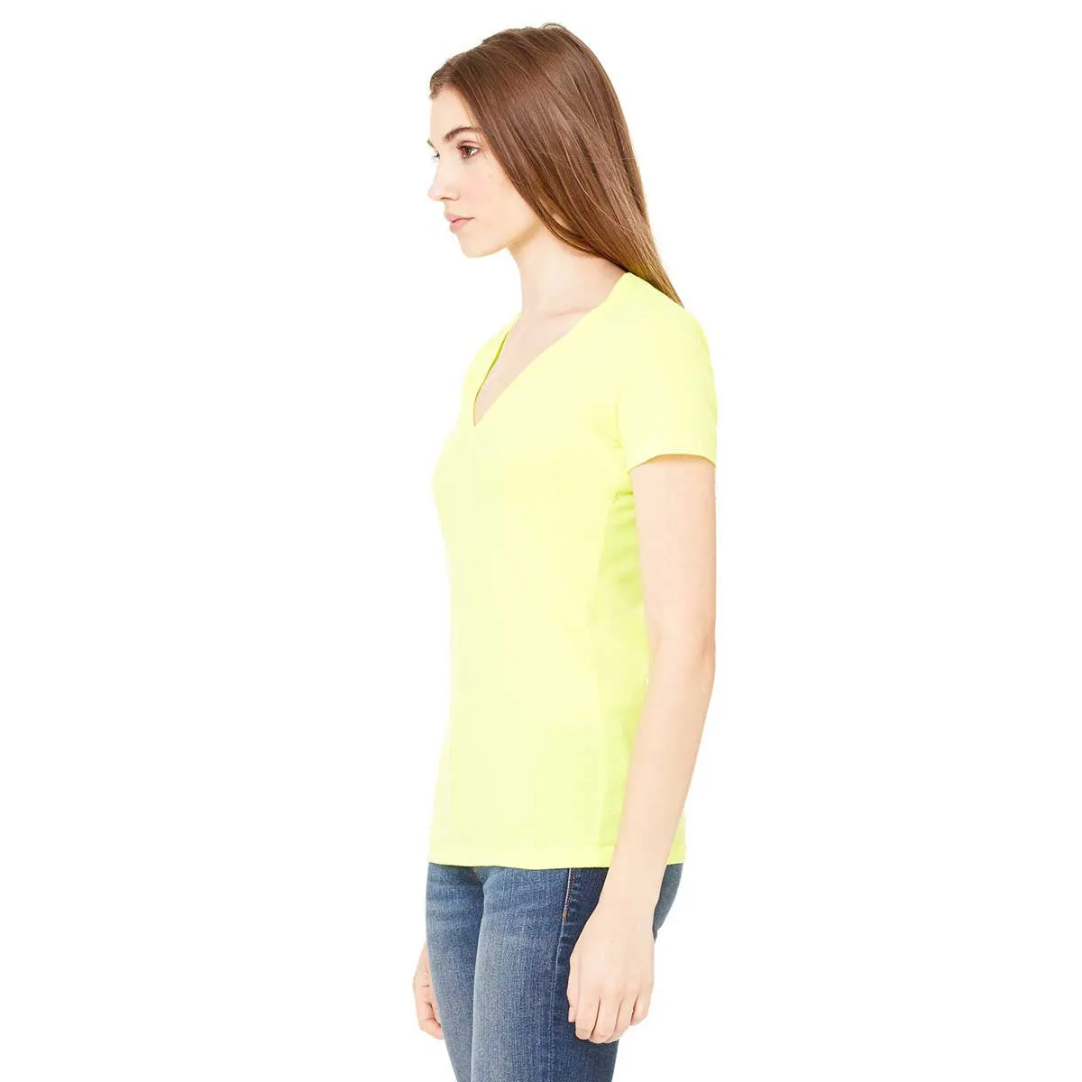 Bella   Canvas Women's Neon Yellow Jersey Short-Sleeve Deep V-Neck T-Shirt