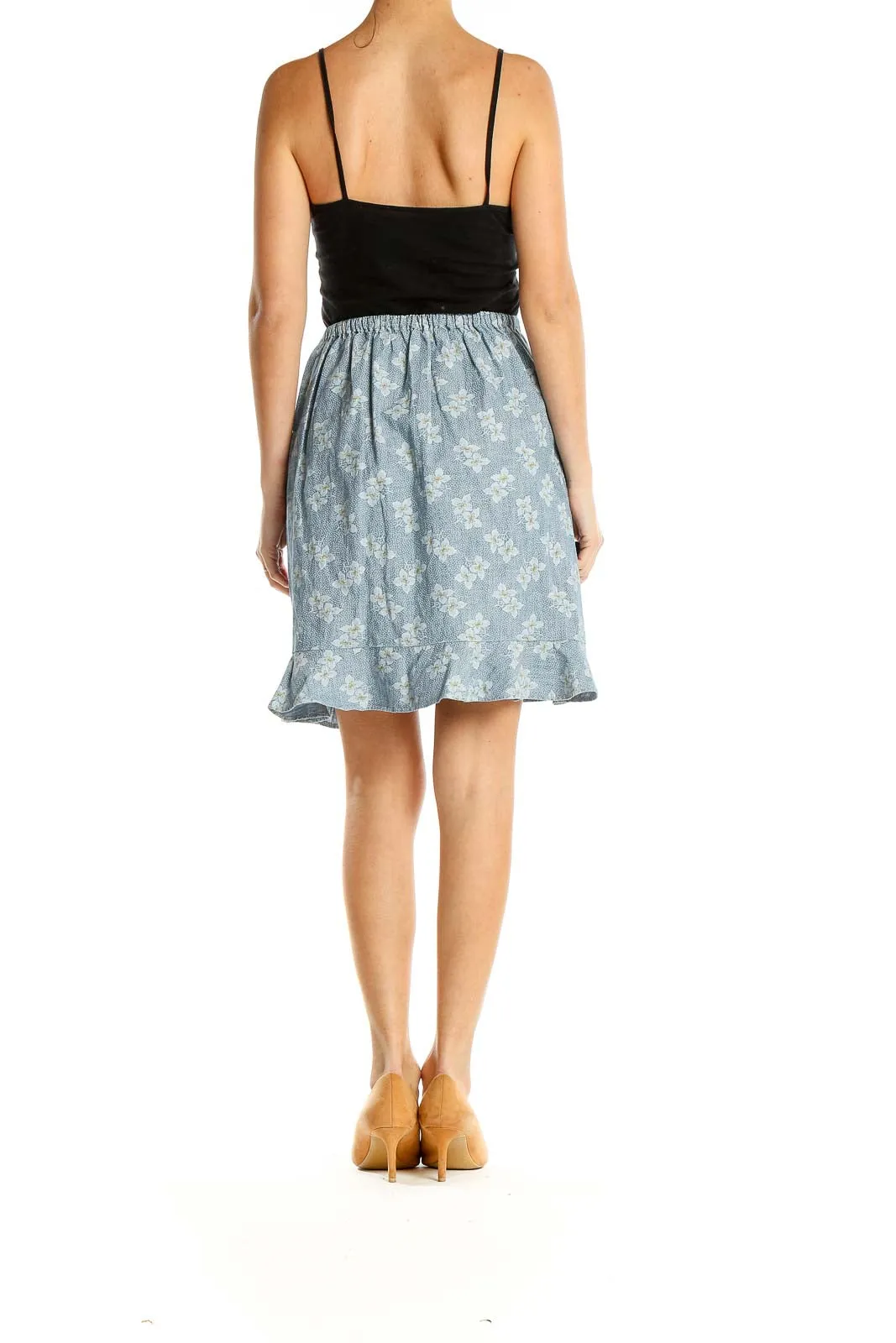 Blue Floral Wrap Ruffle Skirt
