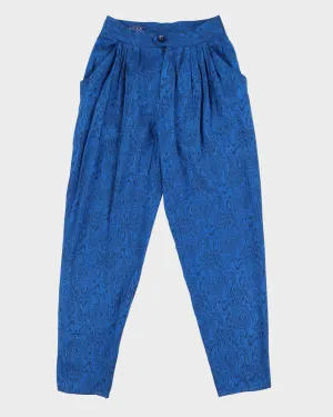 Blue Jacquard High Waisted Trousers - W28 L30