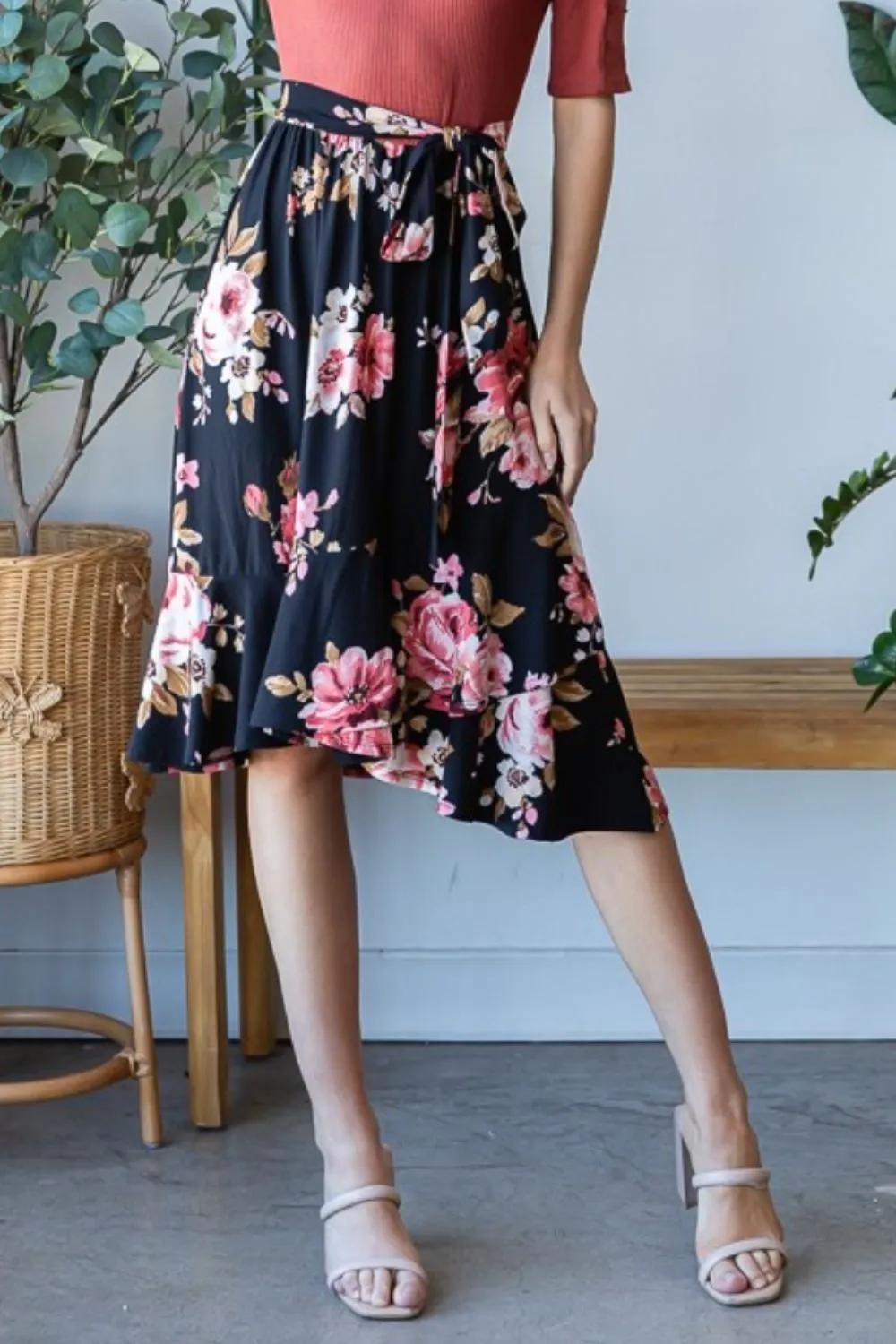 Blue Zone Planet |  Reborn J Floral Wrap Ruffle Hem Skirt