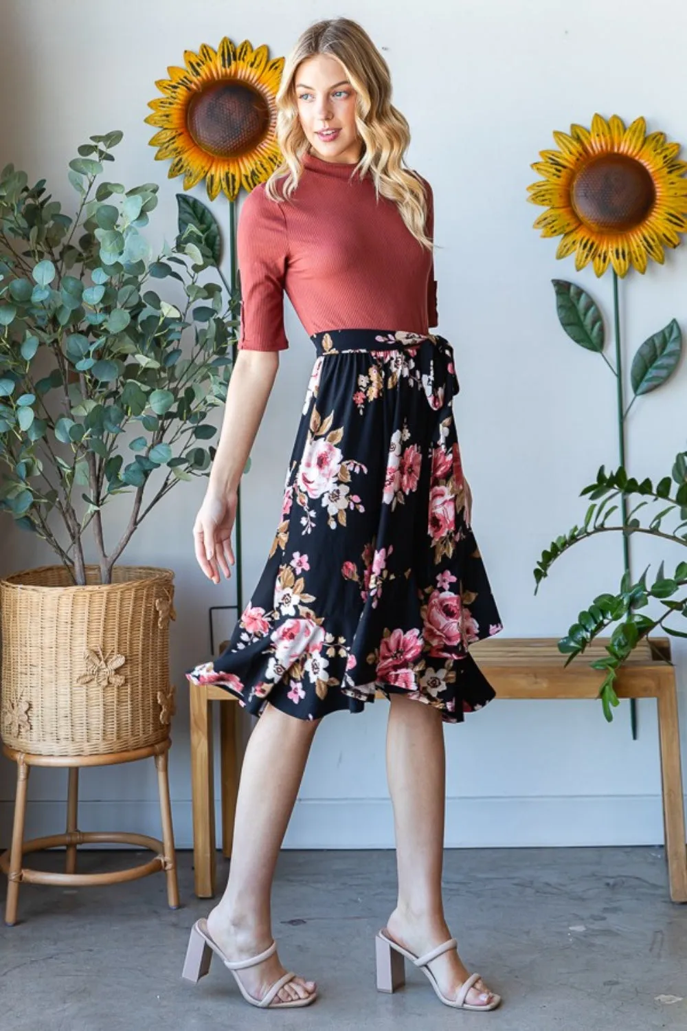 Blue Zone Planet |  Reborn J Floral Wrap Ruffle Hem Skirt