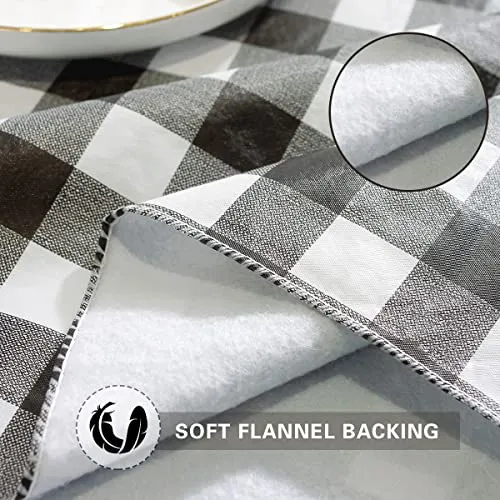 Buffalo Plaid Vinyl Tablecloth With Flannel Backing Rectangle 52 x 70 Inch, Waterproof & Oil Proof Checkered Tablecloth, Plastic Table Cover for Dining, Party, Indoor, Outdoor, Black and White