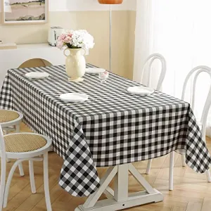 Buffalo Plaid Vinyl Tablecloth With Flannel Backing Rectangle 52 x 70 Inch, Waterproof & Oil Proof Checkered Tablecloth, Plastic Table Cover for Dining, Party, Indoor, Outdoor, Black and White