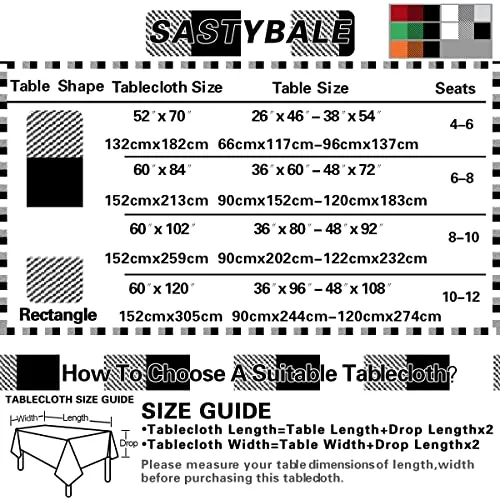 Buffalo Plaid Vinyl Tablecloth With Flannel Backing Rectangle 52 x 70 Inch, Waterproof & Oil Proof Checkered Tablecloth, Plastic Table Cover for Dining, Party, Indoor, Outdoor, Black and White