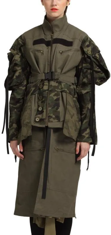 Camouflage Patch Parka Jacket-Coat
