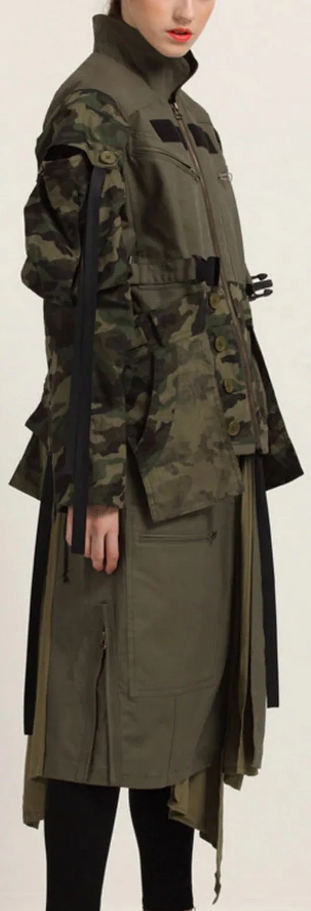 Camouflage Patch Parka Jacket-Coat