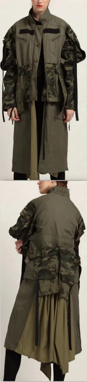 Camouflage Patch Parka Jacket-Coat