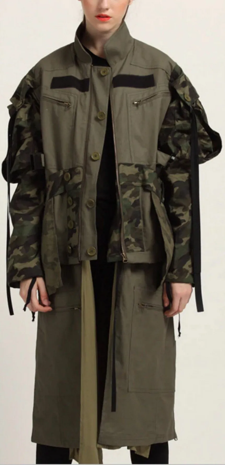 Camouflage Patch Parka Jacket-Coat
