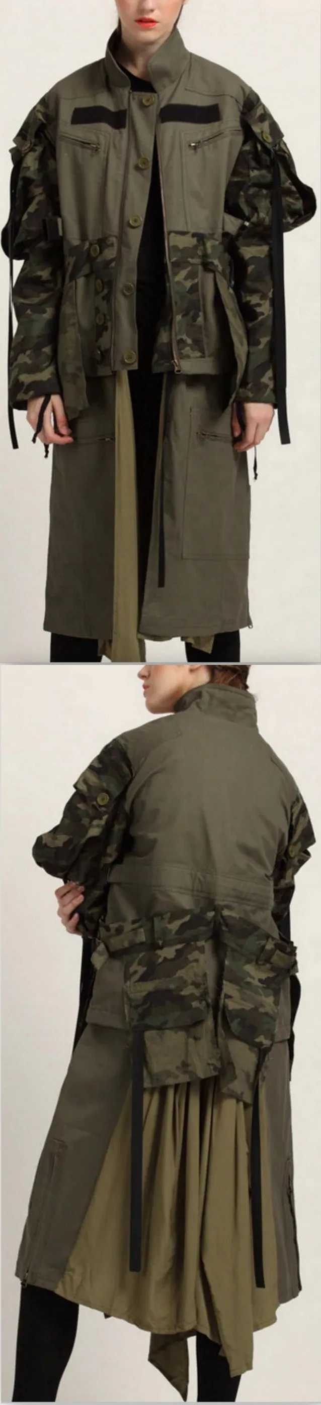 Camouflage Patch Parka Jacket-Coat