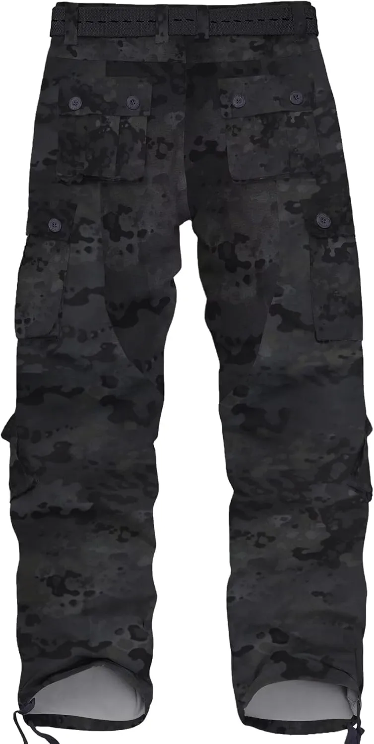 Cargo Pants for Men, Camo Pants Relaxed Fit Utility Hiking Pants, Ripstop Work Pants with 8 Pockets