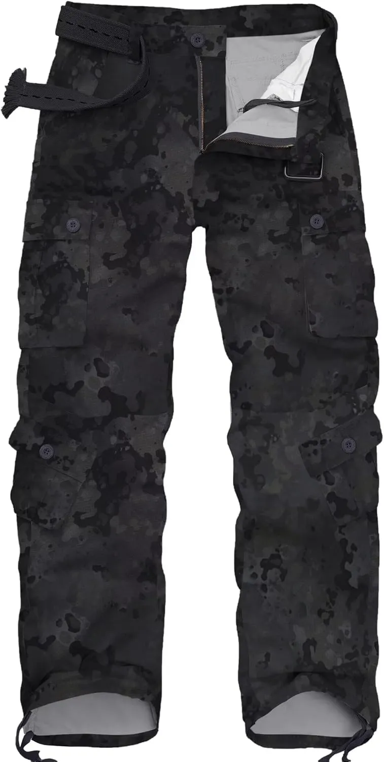 Cargo Pants for Men, Camo Pants Relaxed Fit Utility Hiking Pants, Ripstop Work Pants with 8 Pockets