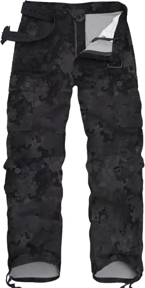 Cargo Pants for Men, Camo Pants Relaxed Fit Utility Hiking Pants, Ripstop Work Pants with 8 Pockets