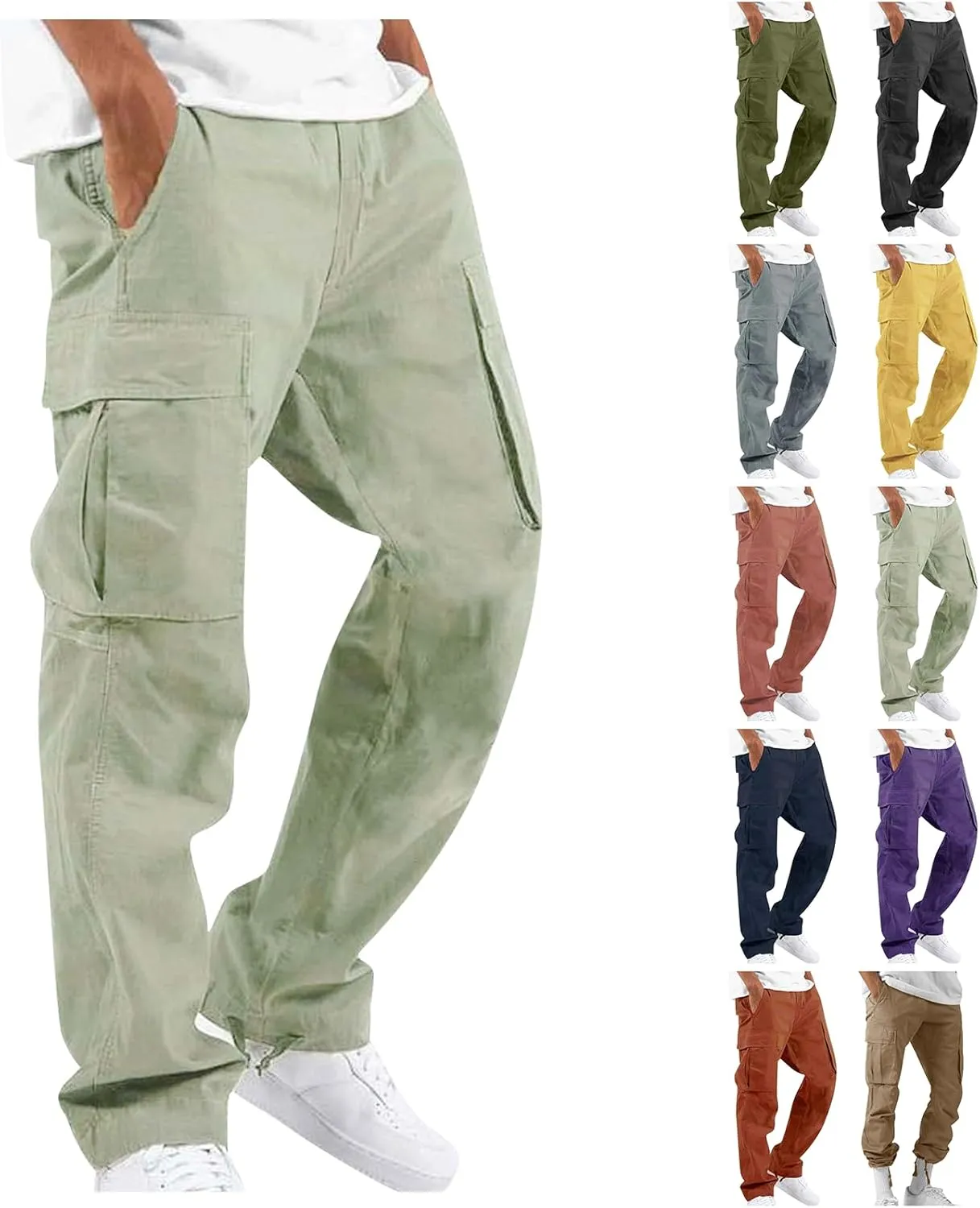 Cargo Pants for Men Lightweight Elastic Waist Joggers Casual Athletic Hiking Pants Multi Pockets 2025 Tactical Pants