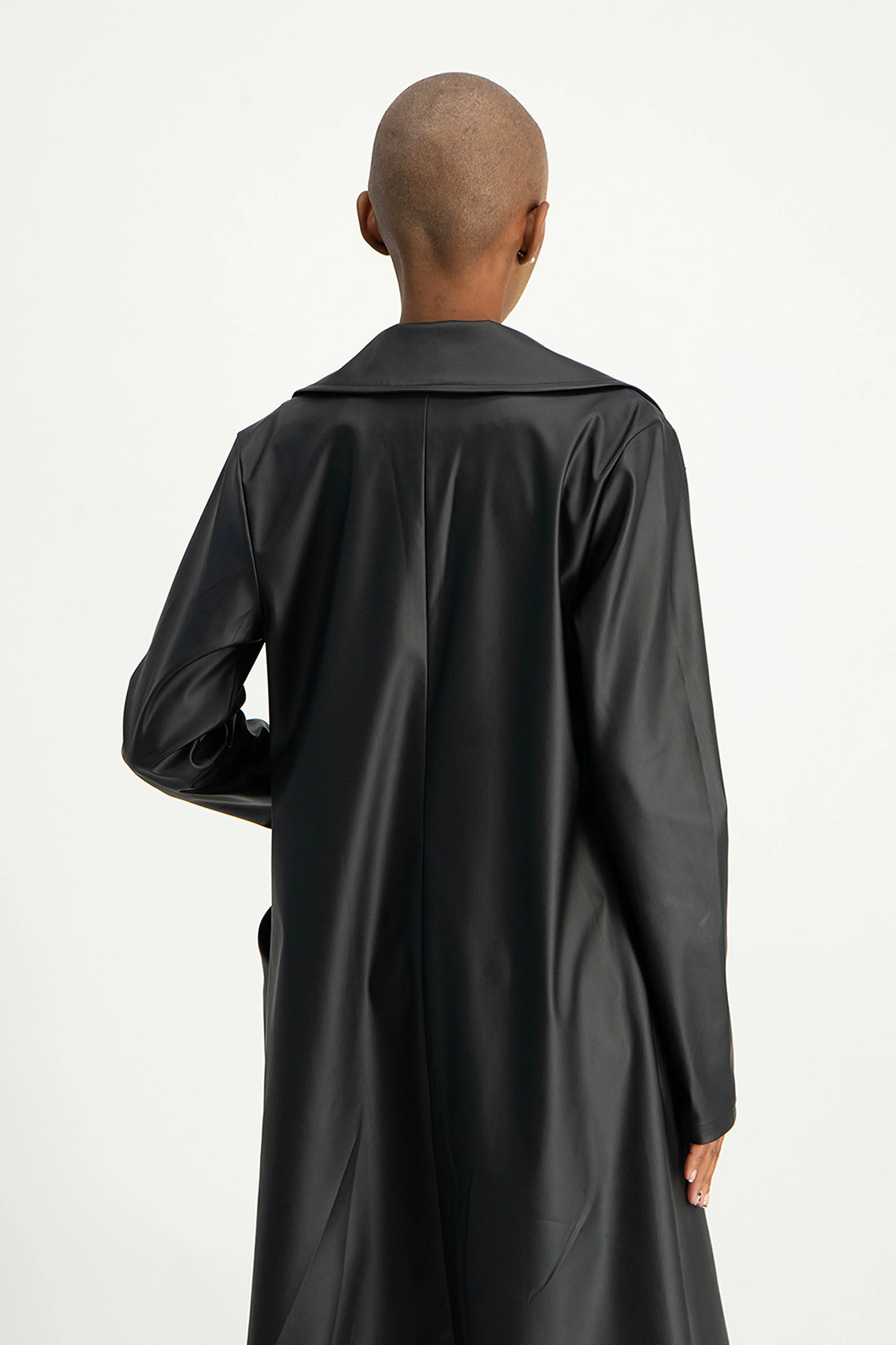 Cece Faux Leather Trench Coat - Black