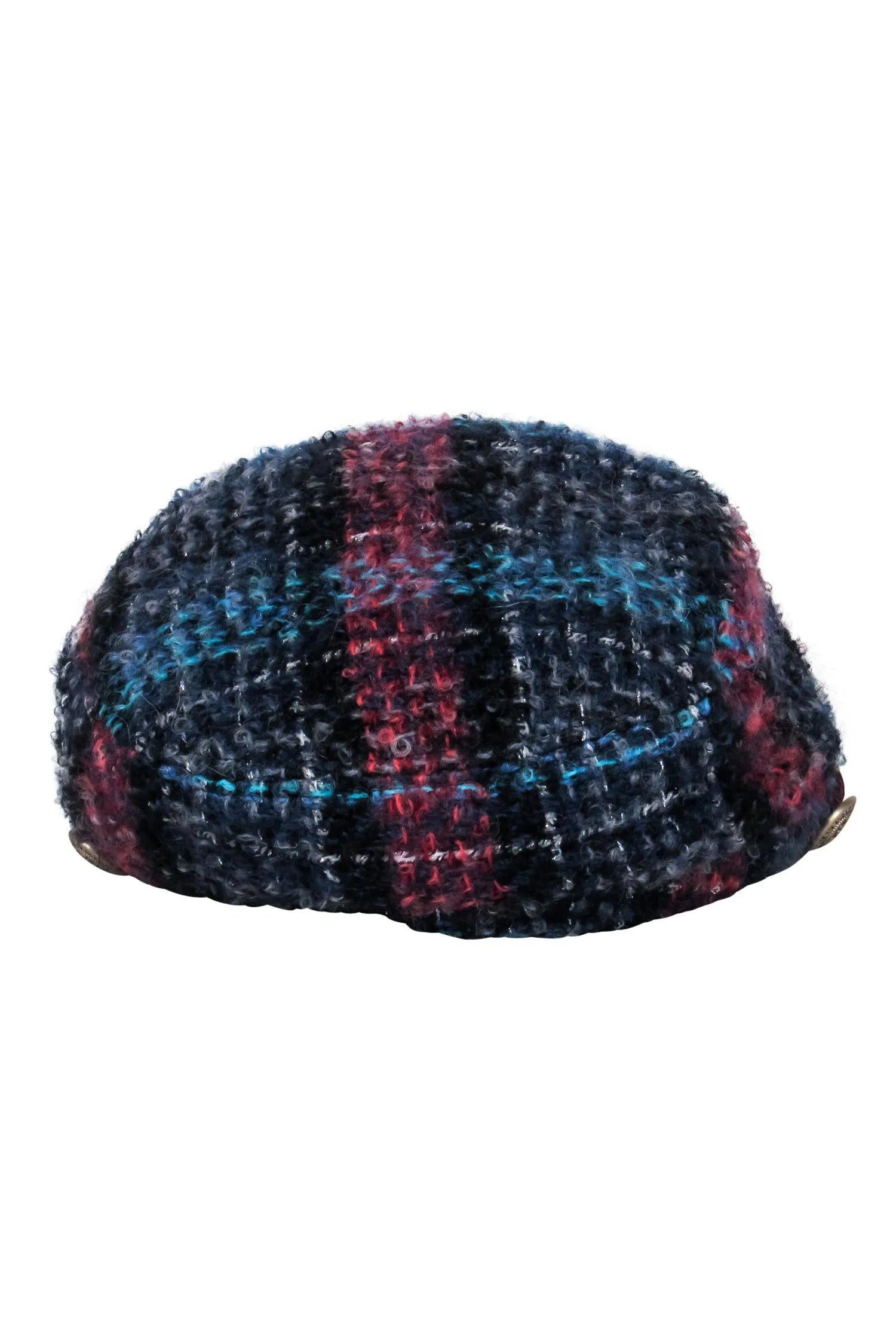 Chanel - Blue, Navy & Red Tweed Newsboy Cap Sz S