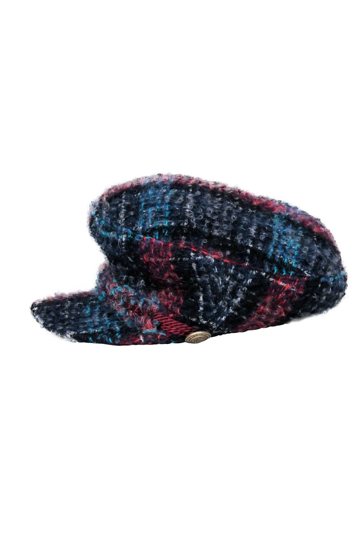 Chanel - Blue, Navy & Red Tweed Newsboy Cap Sz S