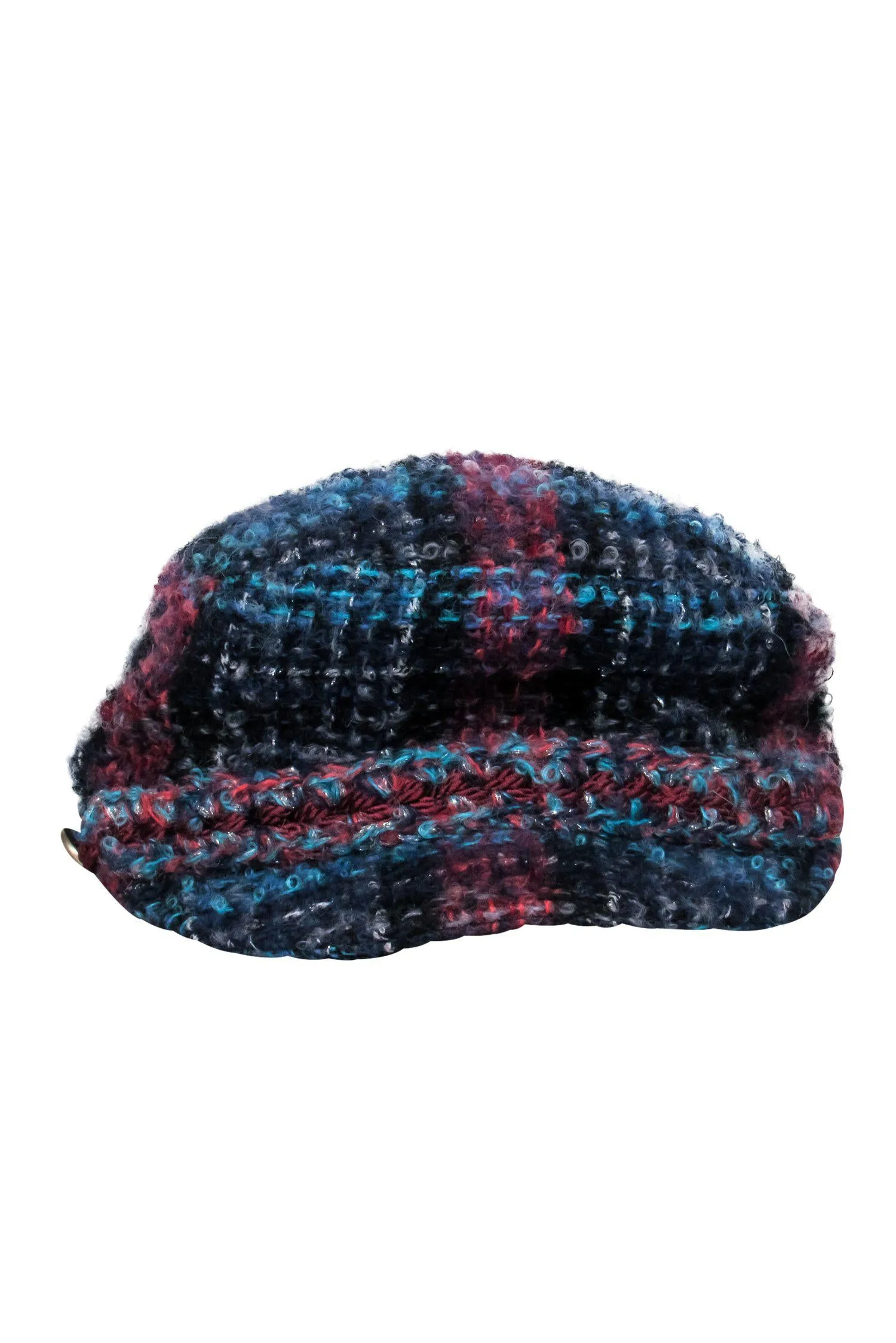Chanel - Blue, Navy & Red Tweed Newsboy Cap Sz S