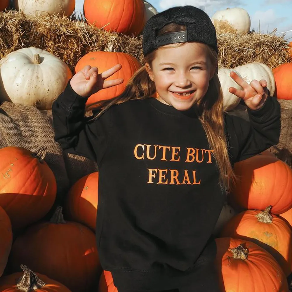 Cute But Feral Halloween Kids Sweatshirt