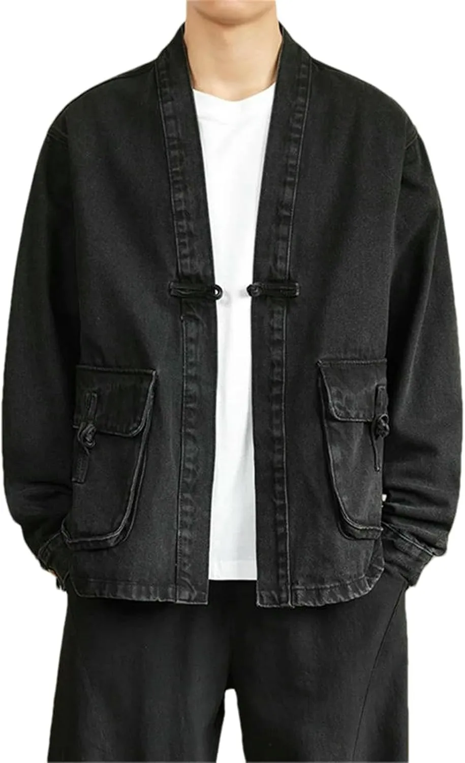 Denim Jackets Men Vintage Washed Jacket Mens Disc Buckle Loose Casual Jacket Coat for Man Spring Autumn Tang Suit