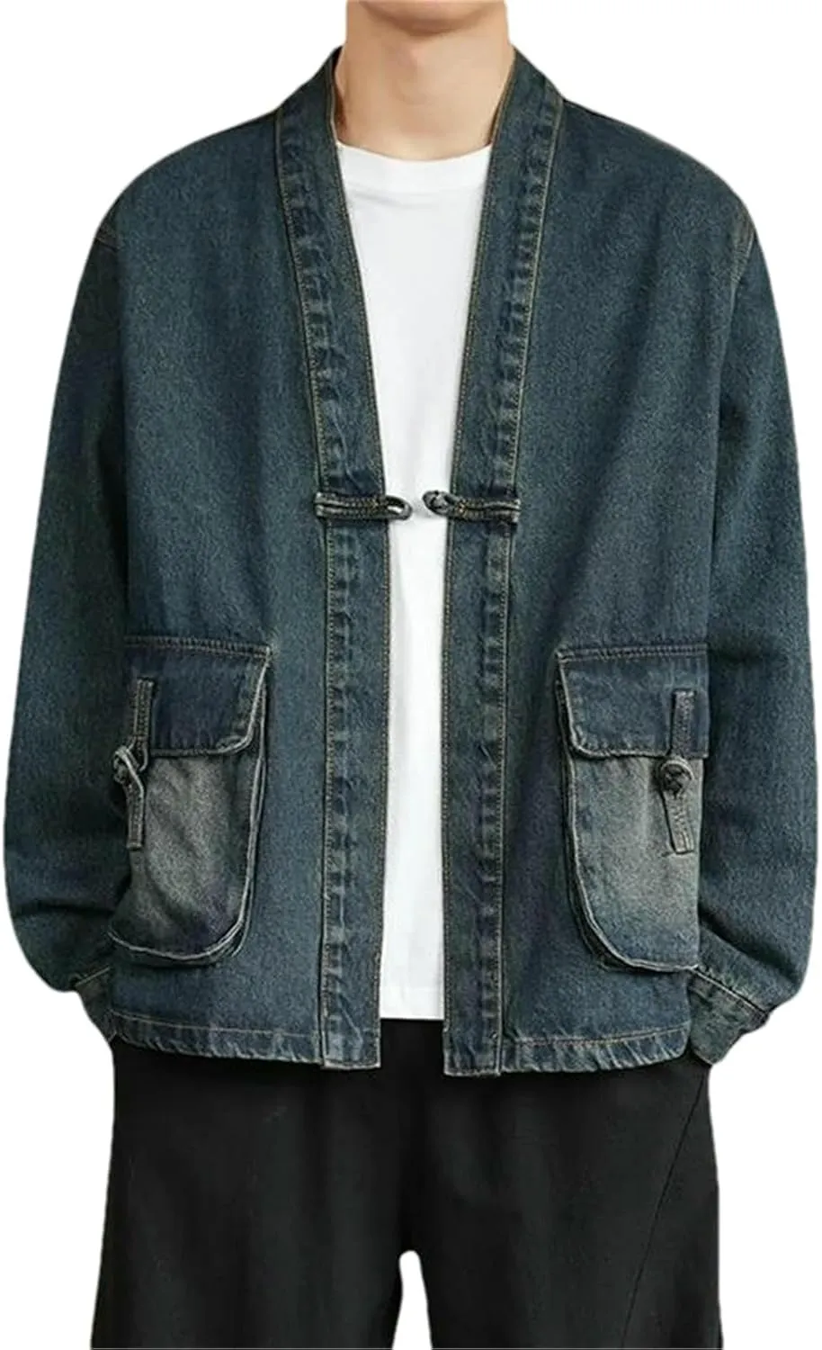 Denim Jackets Men Vintage Washed Jacket Mens Disc Buckle Loose Casual Jacket Coat for Man Spring Autumn Tang Suit