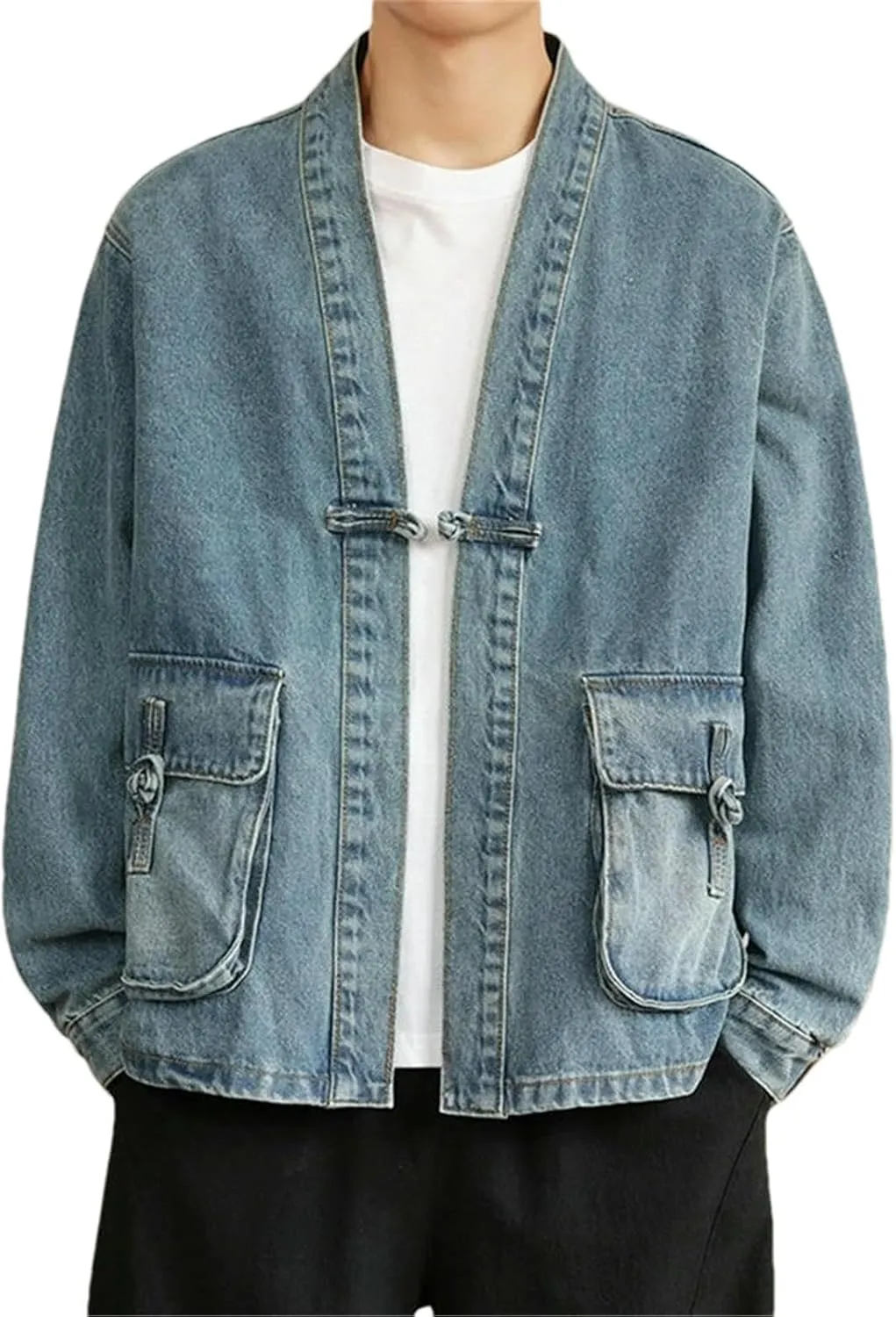 Denim Jackets Men Vintage Washed Jacket Mens Disc Buckle Loose Casual Jacket Coat for Man Spring Autumn Tang Suit