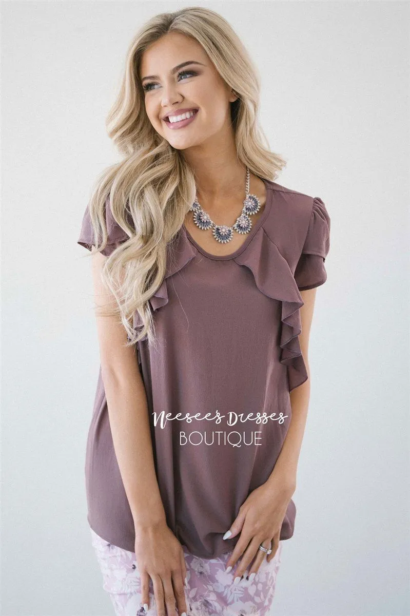 Dusty Lilac Front Ruffle Detail Chiffon Blouse