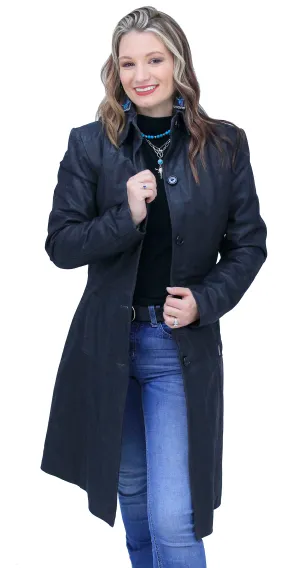 Extra Long Button Down Lambskin Leather Coat for Women #L1401398ZK