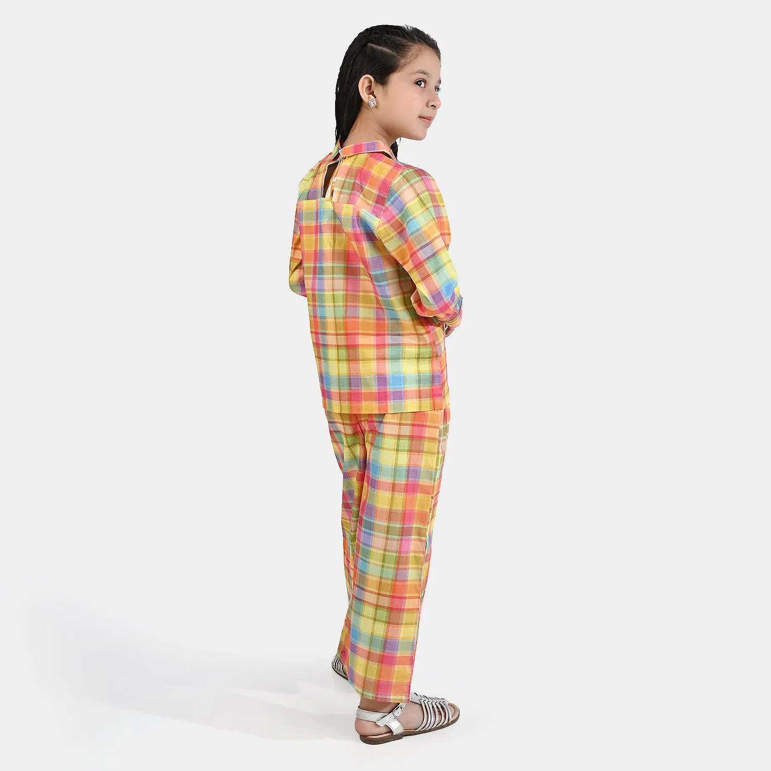 Girls Cotton Viscose Co-ord Set Checkered-Multi