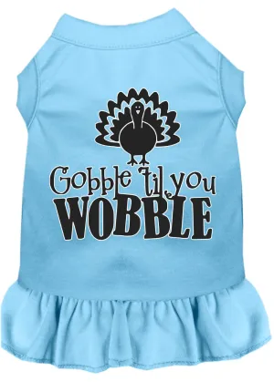 Gobble Til You Wobble Screen Print Dog Dress Baby Blue Xs