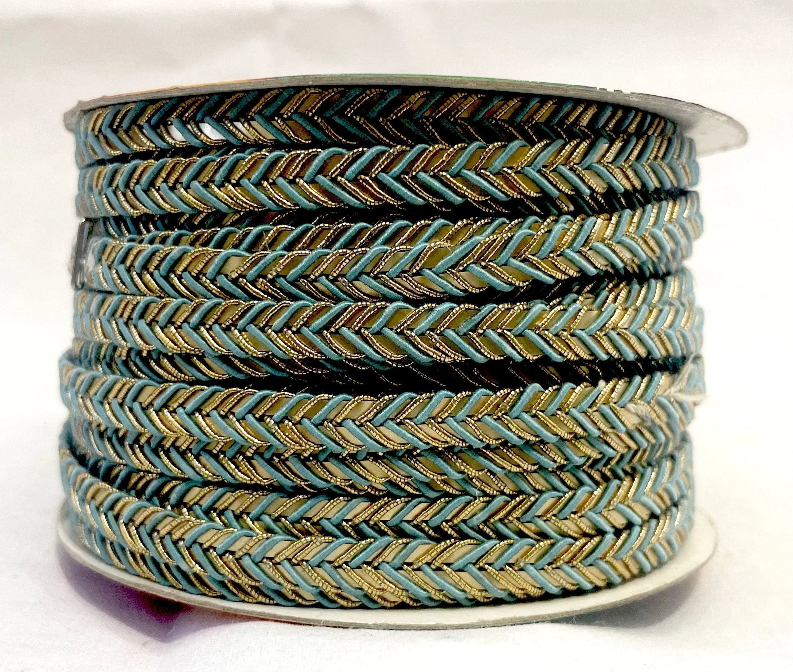 Golden Braid Border, Cyan And Golden,  Laces for Dress, Home Décor, Shoe, Bags, Hats, DIY, Handmade, 0.2 inch Broad