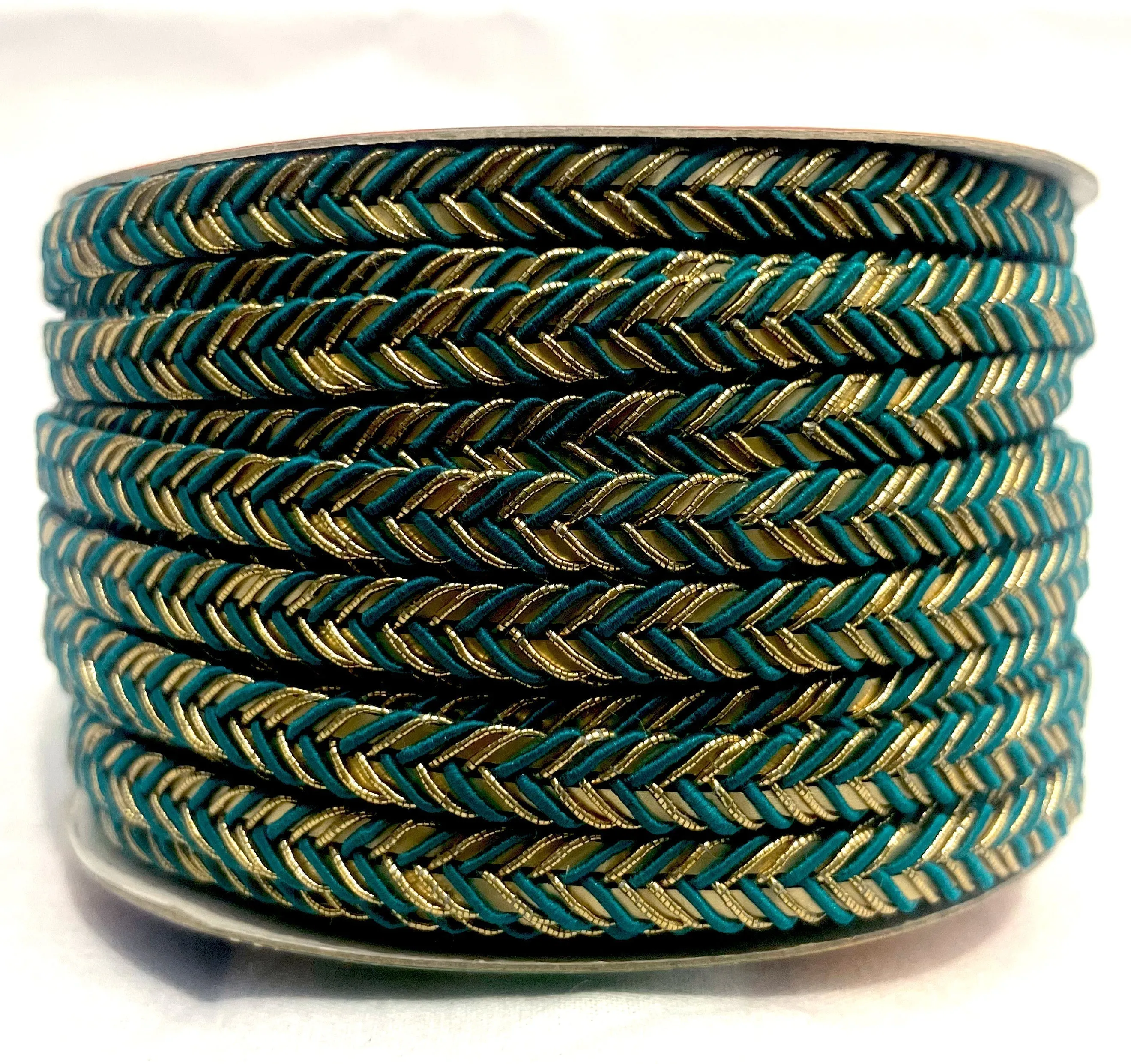 Golden Braid Border, Cyan And Golden,  Laces for Dress, Home Décor, Shoe, Bags, Hats, DIY, Handmade, 0.2 inch Broad