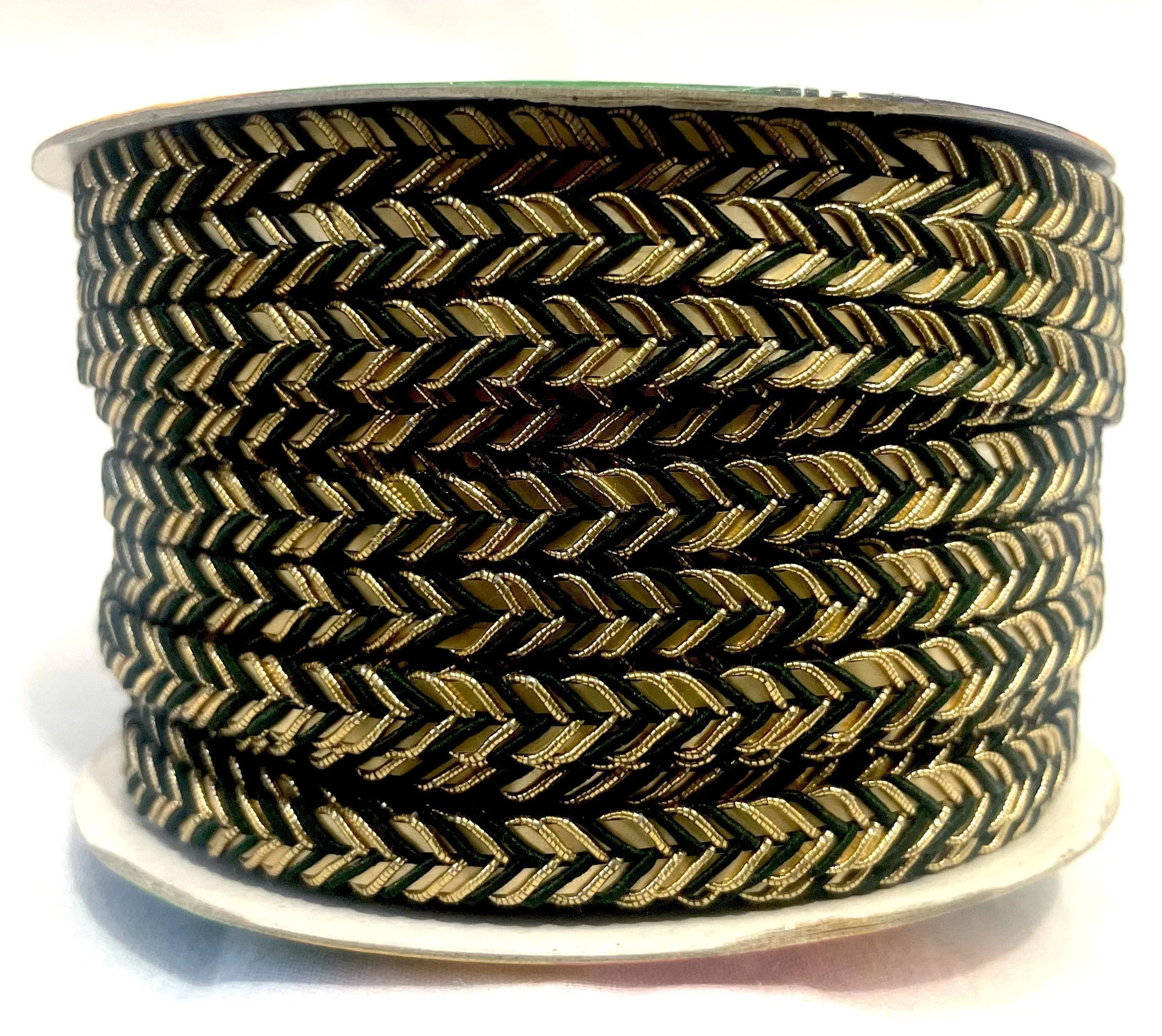 Golden Braid Border, Dark Green And Golden,  Laces for Dress, Home Décor, Shoe, Bags, Hats, DIY, Handmade, 0.2 inch Broad
