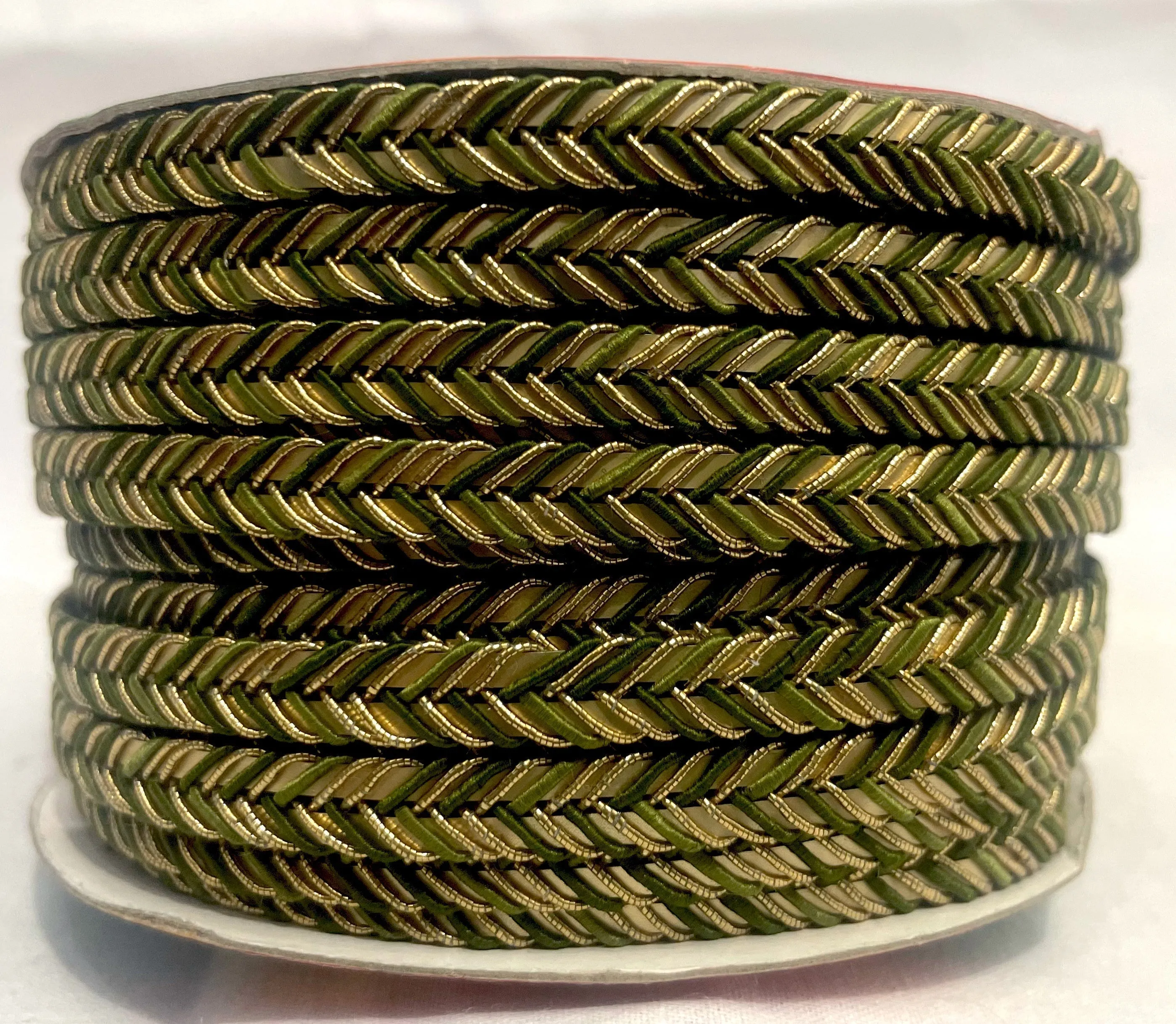 Golden Braid Border, Dark Green And Golden,  Laces for Dress, Home Décor, Shoe, Bags, Hats, DIY, Handmade, 0.2 inch Broad