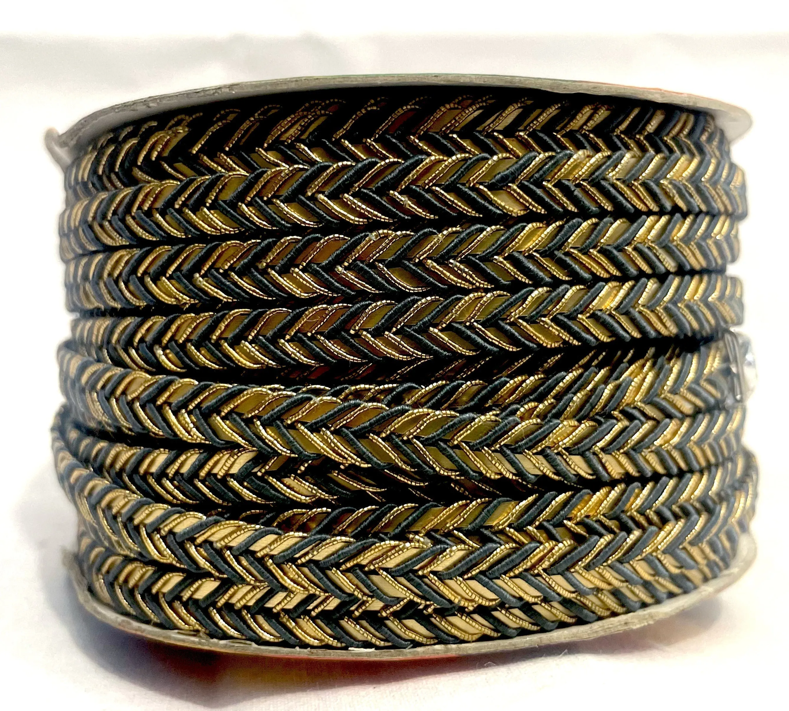 Golden Braid Border, Dark Green And Golden,  Laces for Dress, Home Décor, Shoe, Bags, Hats, DIY, Handmade, 0.2 inch Broad