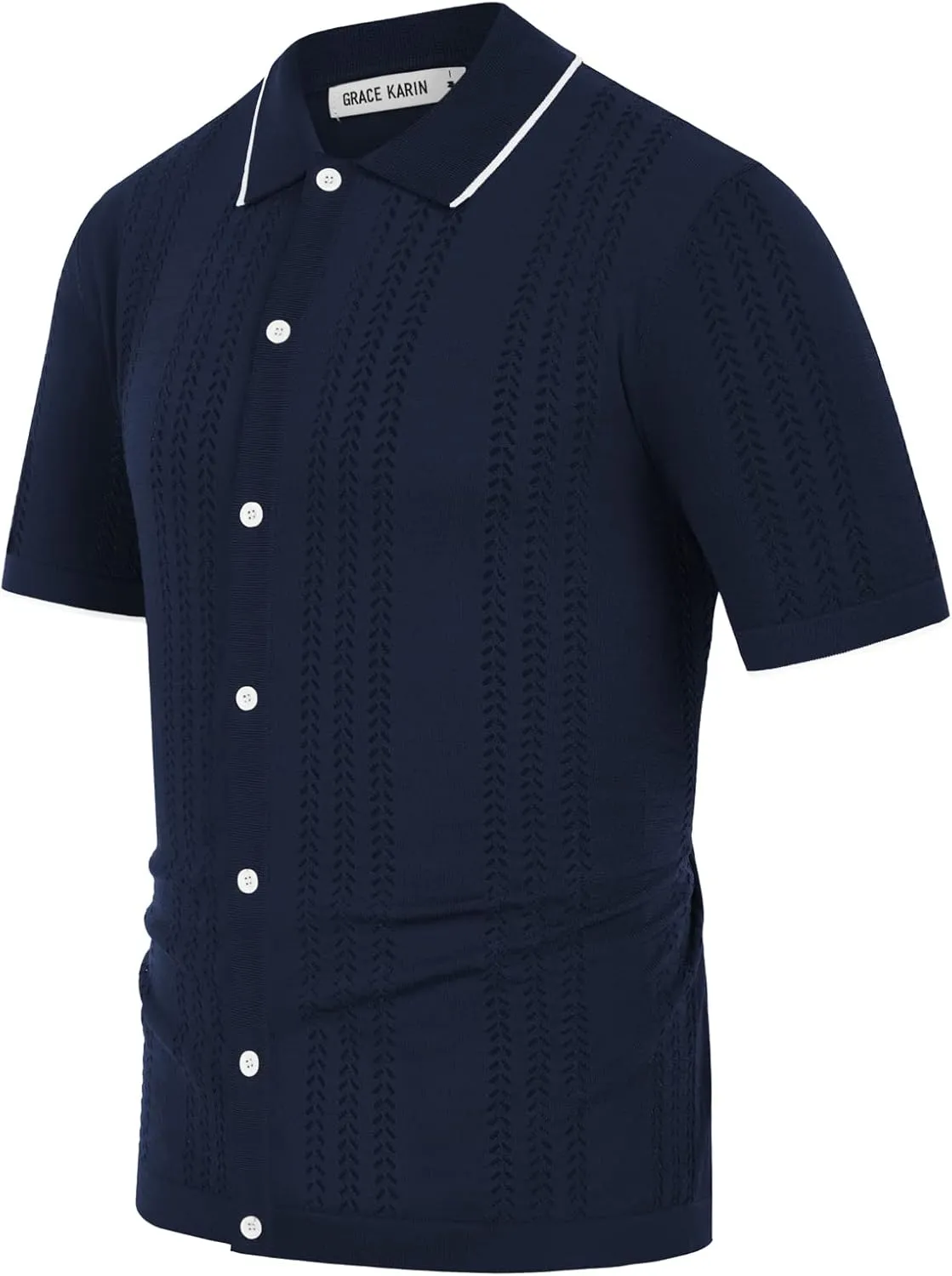 GRACE KARIN Men's Knit Polo Shirt Breathable Hollow Out Casual Button Down Shirts
