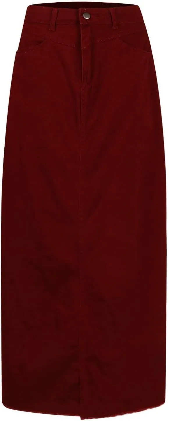 Jean Skirts for Women Denim Y2k High Waisted Maxi Skirts with Pockets Casual Vintage Frayed Hem Long Denim Skirts