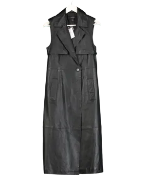 Karen Millen Black Leather Sleeveless Belted Storm Flap Detail Trench Coat UK 6
