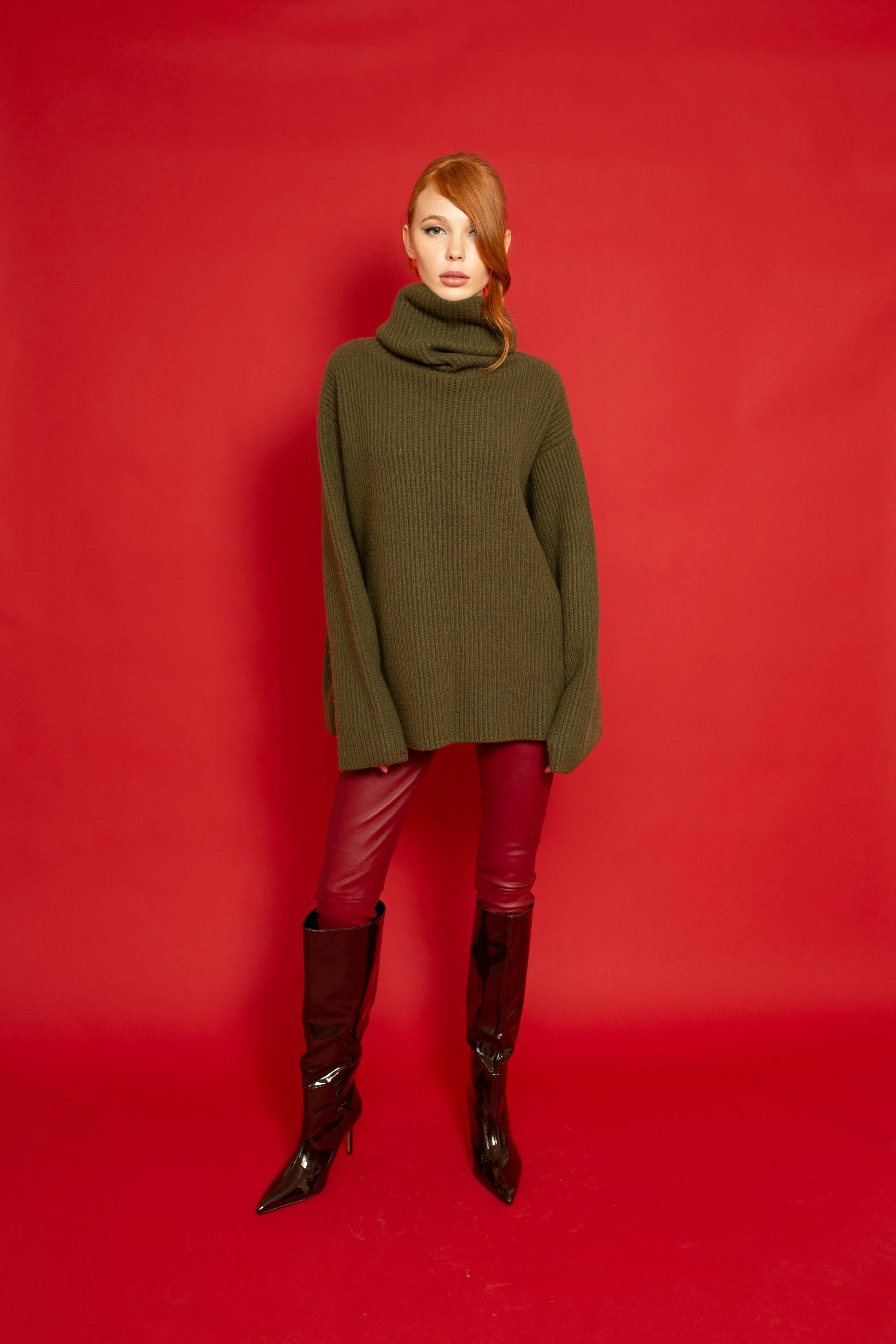Leather Stretch Leggings Oxblood Woman
