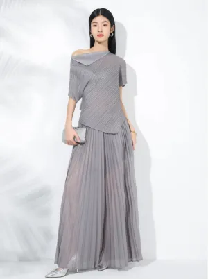 Luxe Pleats Sheer Wide-Leg Trousers & Top