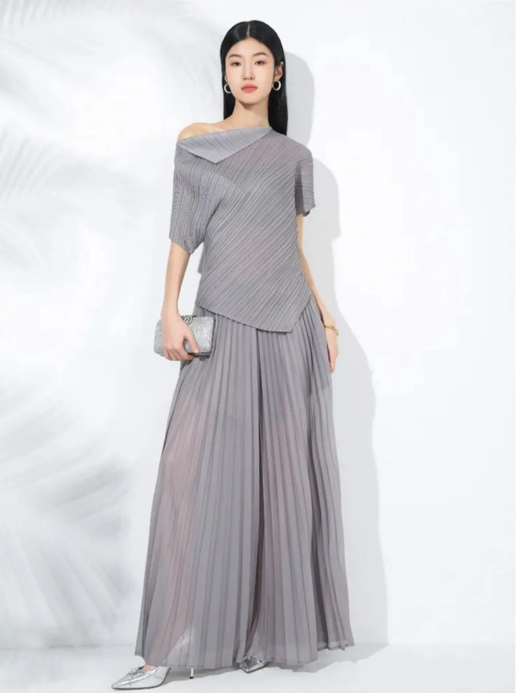 Luxe Pleats Sheer Wide-Leg Trousers & Top