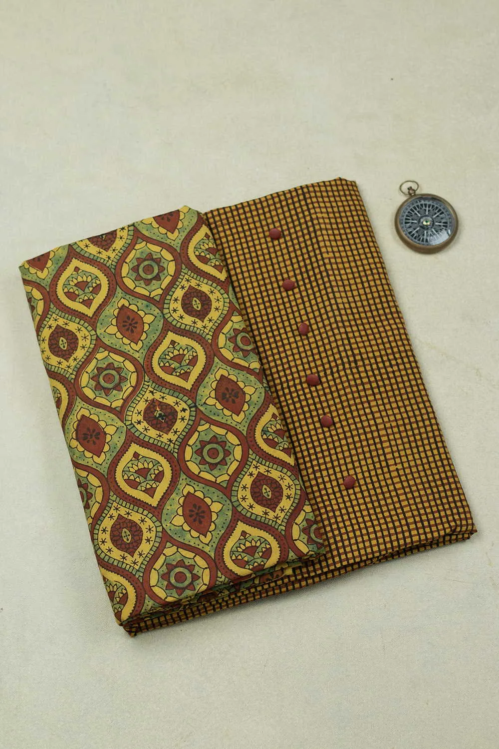 Maroon & Yellow Ajrak Cotton Top with Bottom