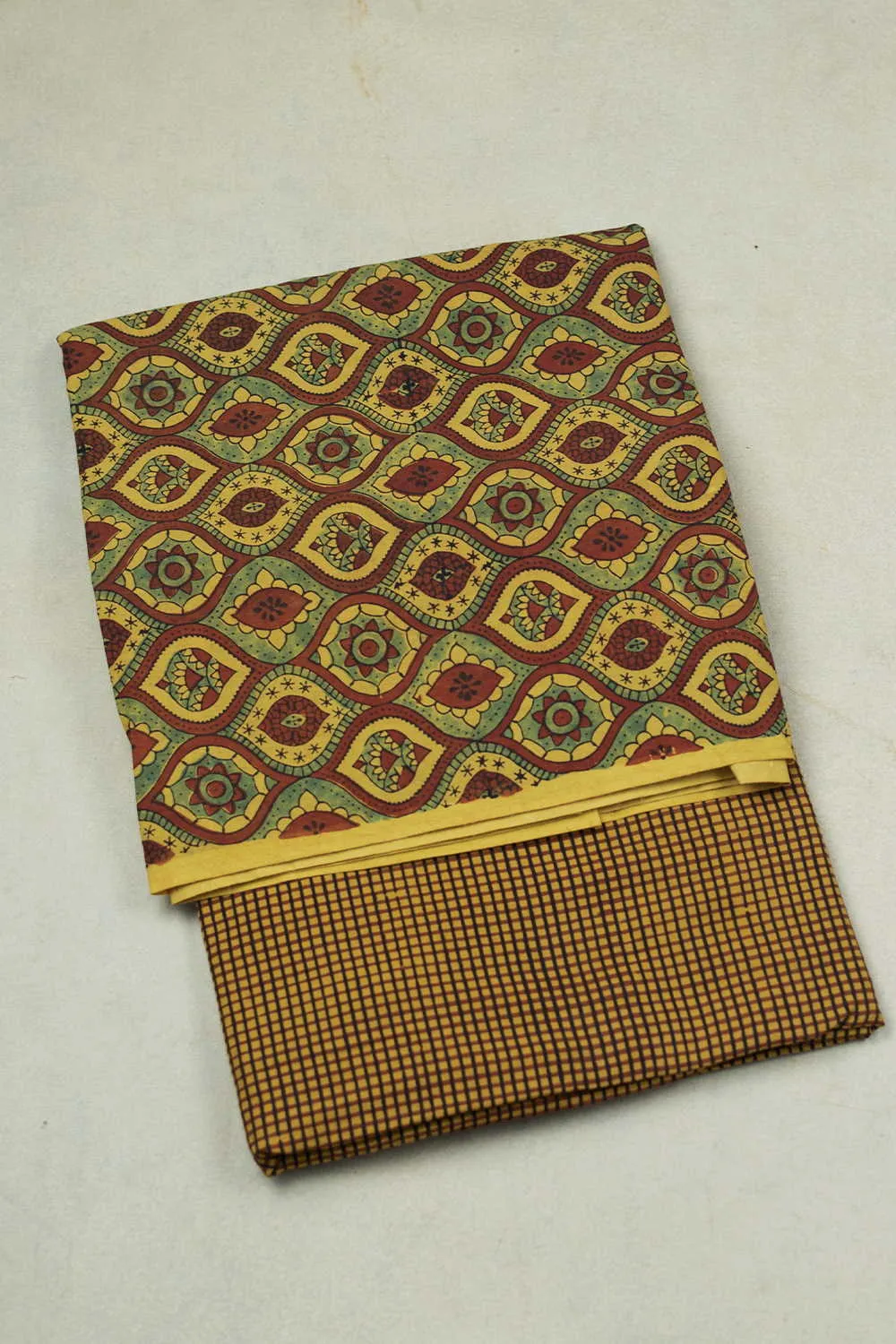 Maroon & Yellow Ajrak Cotton Top with Bottom